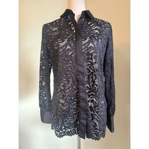 Chicos Black Lace Button Up Shirt Blouse 1 Long Sleeve 8 med boho sheer whimsi